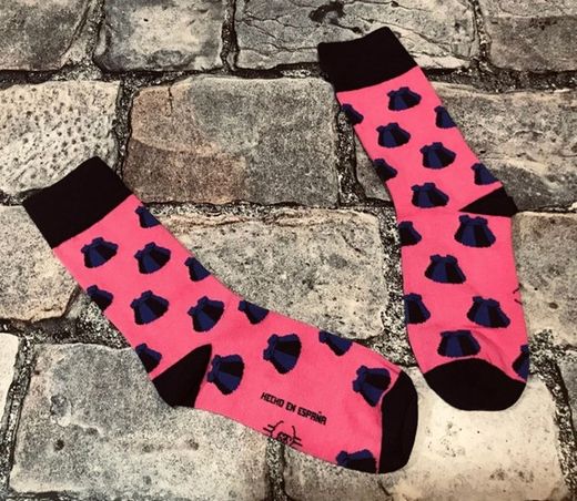 Calcetín rosa con capotes azules