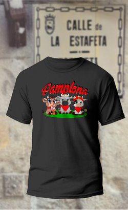 Camiseta 3 toritos con texto Pamplona