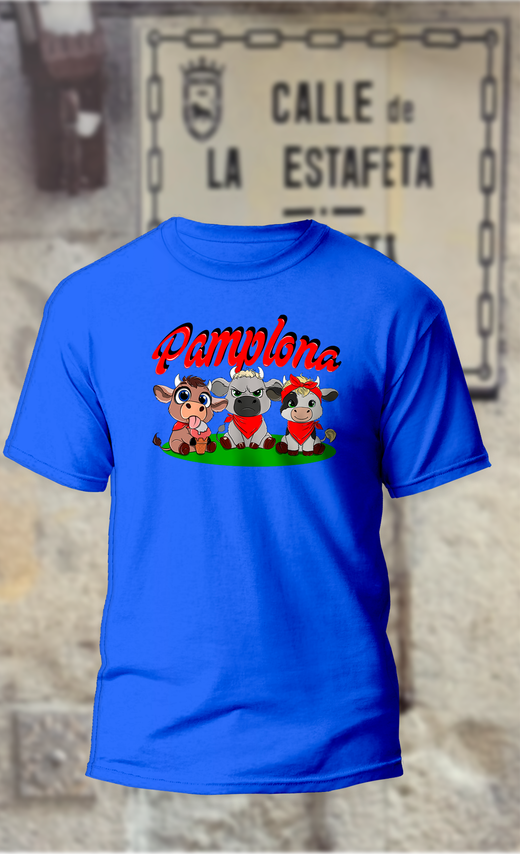 Camiseta 3 toritos con texto Pamplona