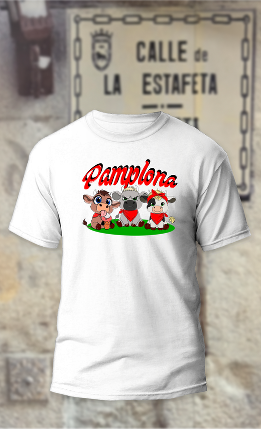 Camiseta 3 toritos con texto Pamplona