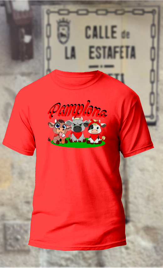 Camiseta 3 toritos con texto Pamplona