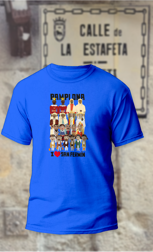 Camiseta gigantes,cabezudos,kilikis de Pamplona con I love San Fermin
