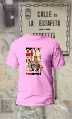 Camiseta gigantes,cabezudos,kilikis de Pamplona con I love San Fermin