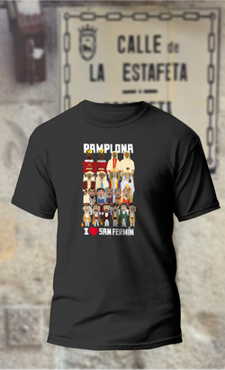 Camiseta gigantes,cabezudos,kilikis de Pamplona con I love San Fermin