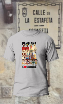 Camiseta gigantes,cabezudos,kilikis de Pamplona con I love San Fermin