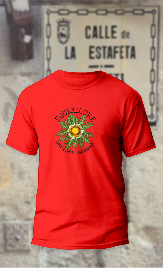 Camiseta eguzkilore con texto Pamplona-Navarra