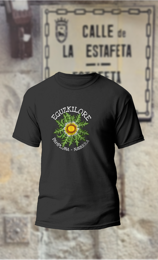 Camiseta eguzkilore con texto Pamplona-Navarra