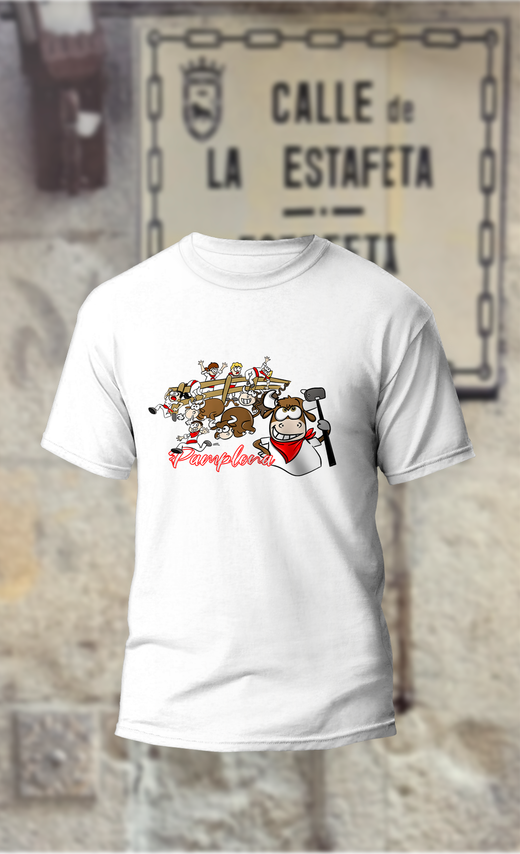 Camiseta Encierro toro martillo con corredores en la valla
