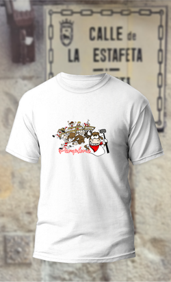 Camiseta Encierro toro martillo con corredores en la valla