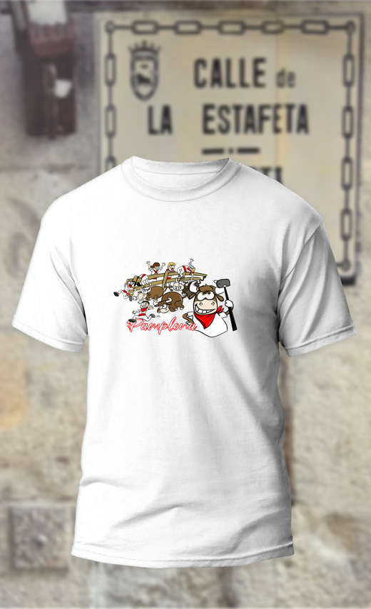 Camiseta Encierro toro martillo con corredores en la valla