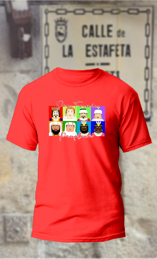 Camiseta con la cara gigantes de Pamplona cuadros de colores