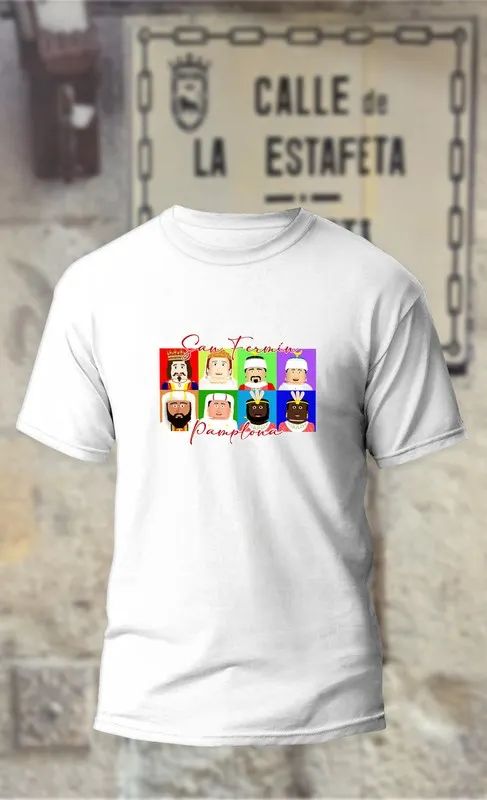 Camiseta con la cara gigantes de Pamplona cuadros de colores