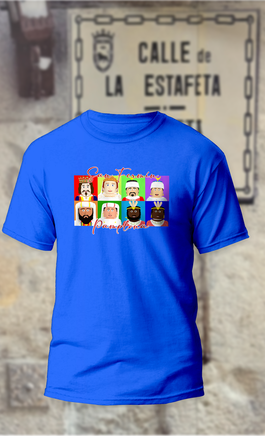 Camiseta con la cara gigantes de Pamplona cuadros de colores