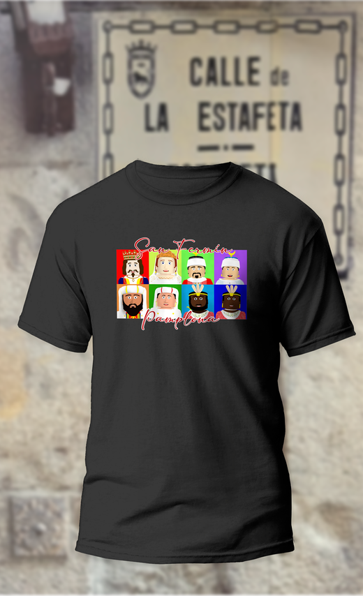 Camiseta con la cara gigantes de Pamplona cuadros de colores
