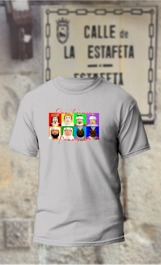 Camiseta con la cara gigantes de Pamplona cuadros de colores
