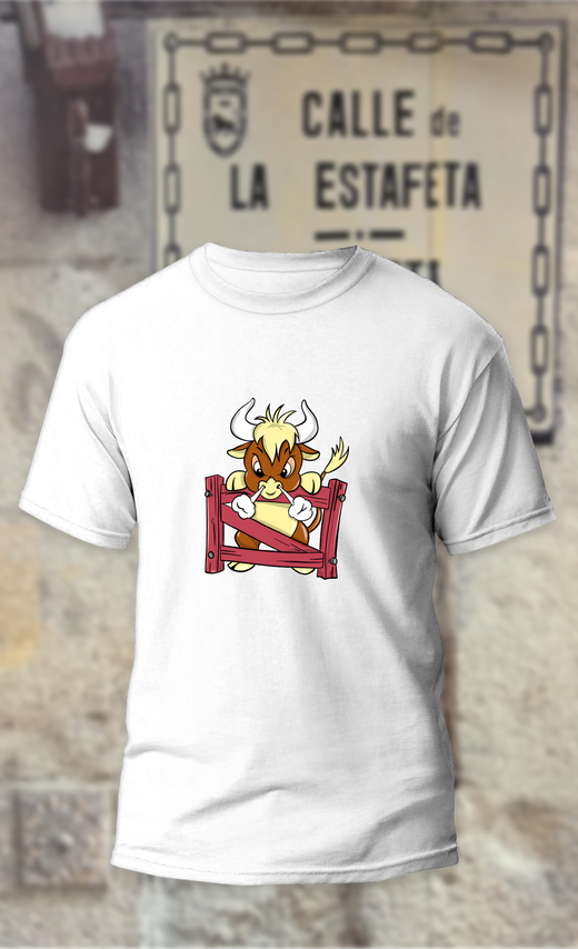 Camiseta torito enfadado detras del vallado