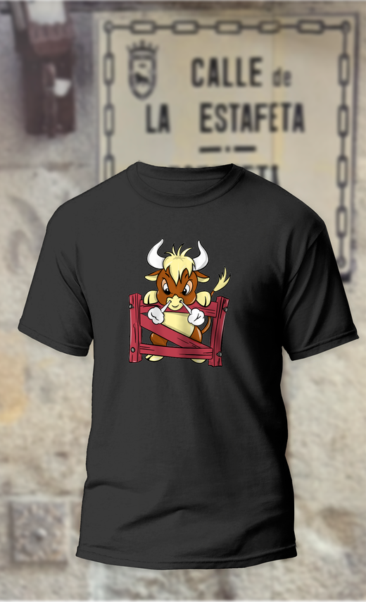 Camiseta torito enfadado detras del vallado