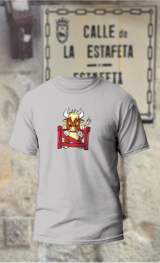 Camiseta torito enfadado detras del vallado