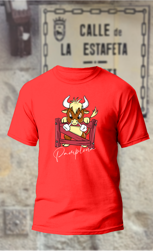 Camiseta torito enfadado detras del vallado
