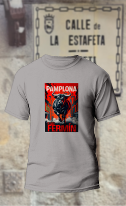 Camiseta "Toro cartel rojo-Pamplona"