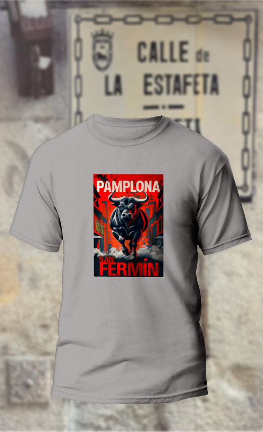 Camiseta "Toro cartel rojo-Pamplona"
