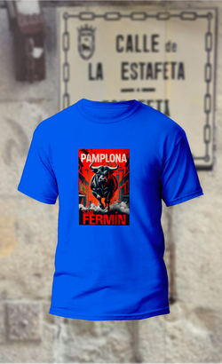 Camiseta "Toro cartel rojo-Pamplona"