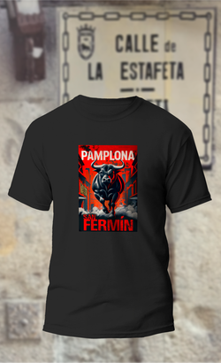 Camiseta "Toro cartel rojo-Pamplona"
