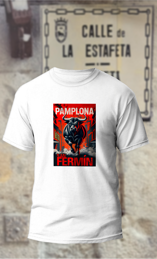 Camiseta "Toro cartel rojo-Pamplona"