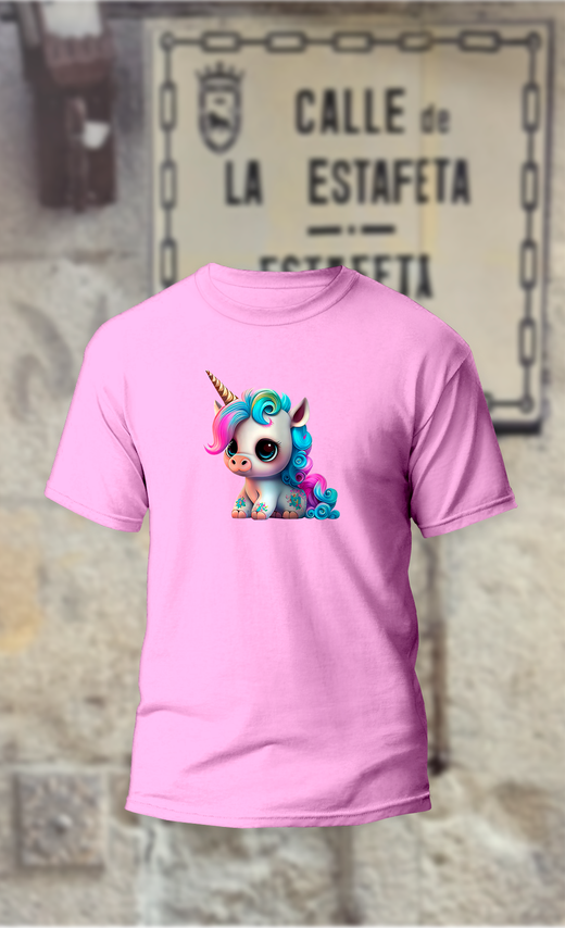 Camiseta unicornio flequillo rosa