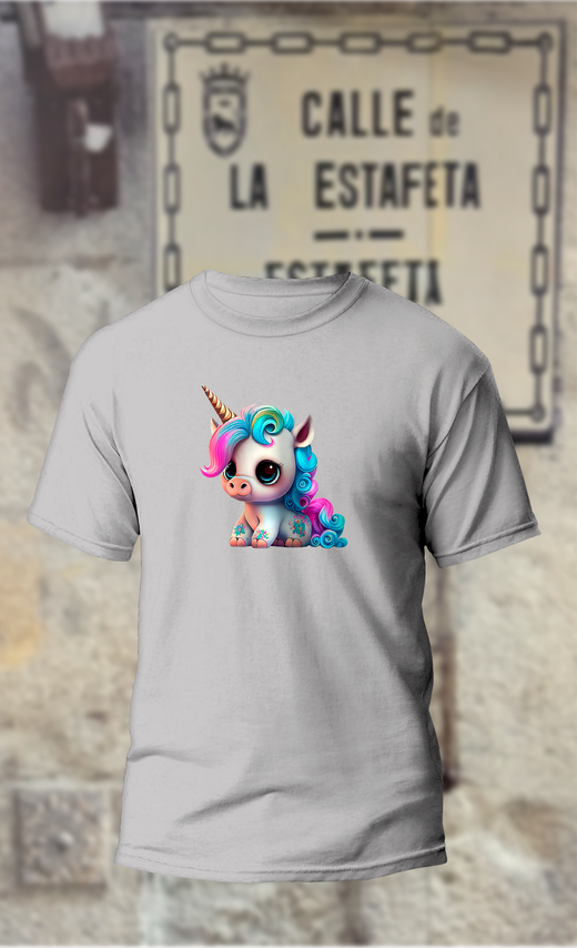 Camiseta unicornio flequillo rosa