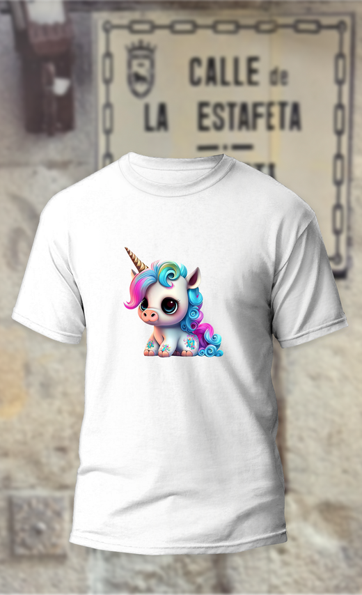 Camiseta unicornio flequillo rosa