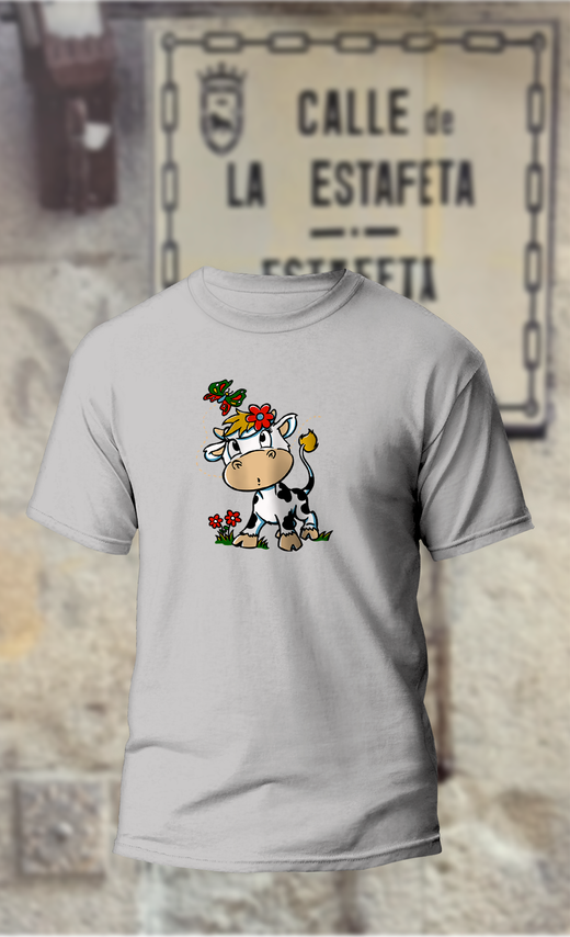 Camiseta vaquita con flor en la cabeza y mariposas encima