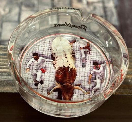 Cenicero Cristal Encierro Toro Blanco