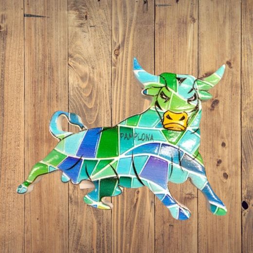 Imán toro mosaico verde y azul
