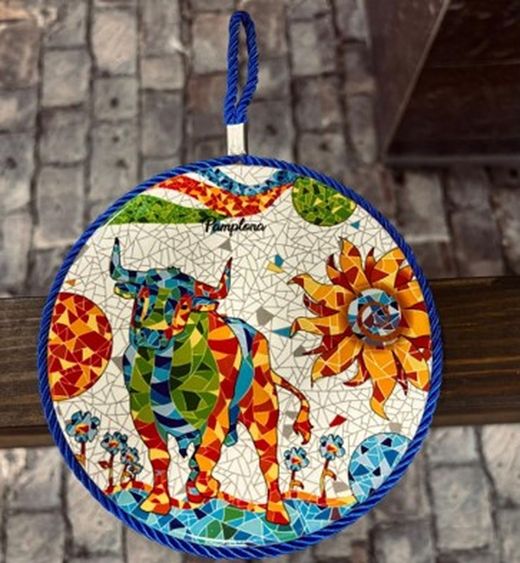 Posa Ollas circular toro mosaico
