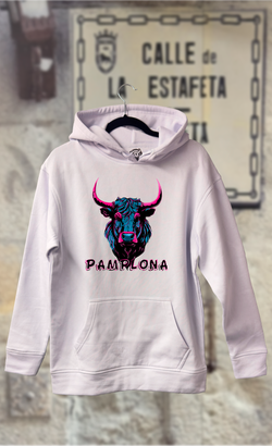 Sudadera cabeza de toro azul y rosa