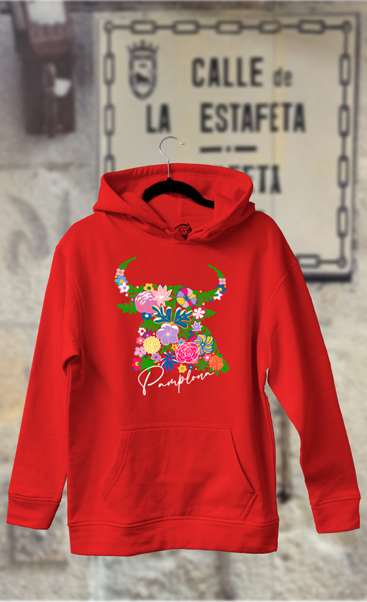 Sudadera cabeza toro hojas verdes y flores