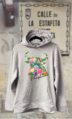 Sudadera cabeza toro hojas verdes y flores