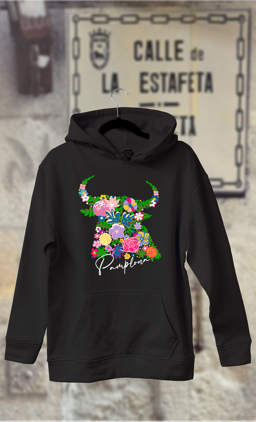 Sudadera cabeza toro hojas verdes y flores