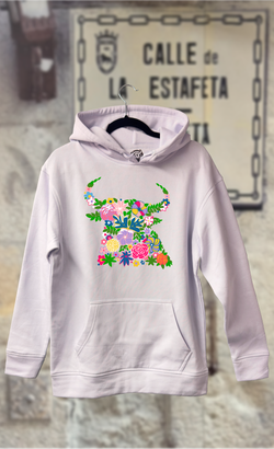 Sudadera cabeza toro hojas verdes y flores