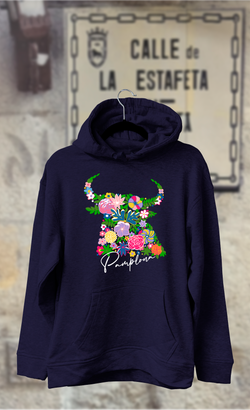 Sudadera cabeza toro hojas verdes y flores