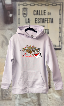 Sudadera caricatura del encierro con el toro llevando un martillo