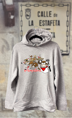 Sudadera caricatura del encierro con el toro llevando un martillo